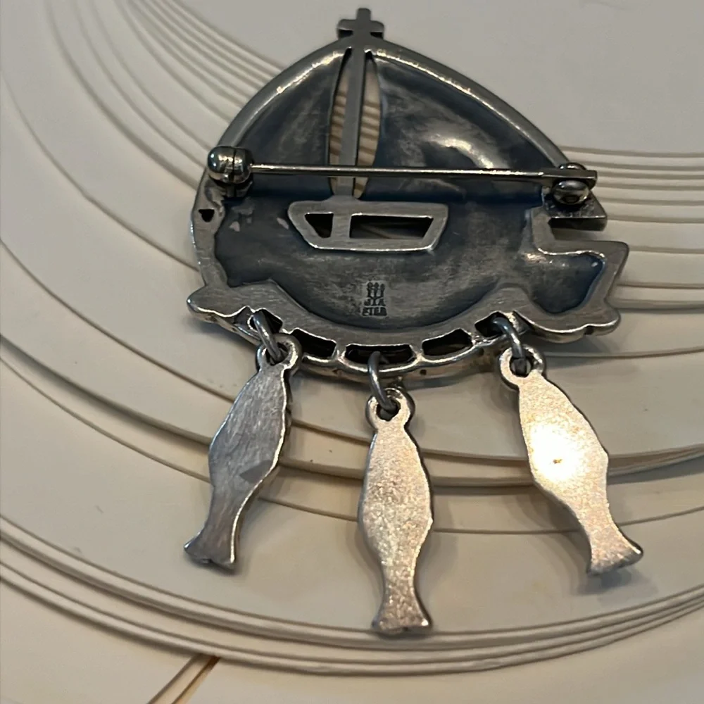 James Avery Sterling silver Fishers of Men pin brooch boat with 3 dangling fish - Picture 3 of 7